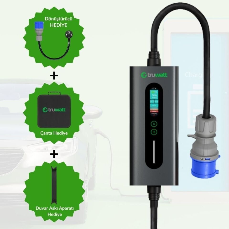 Truwatt ZTA303 Taşınabilir Elektrikli Araç Şarj İstasyonu 32A/7kW/220V (3 metre)
