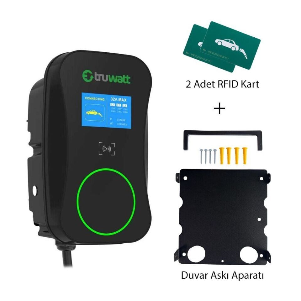 Truwatt ZTD610 Duvar Tipi Elektrikli Araç Şarj Cihazı 32A/22kW/380V (10 metre)